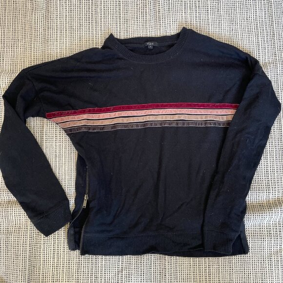 Rails Black Sweatshirt Pink Grey Burgundy Velvet Stripes - Picture 3 of 5